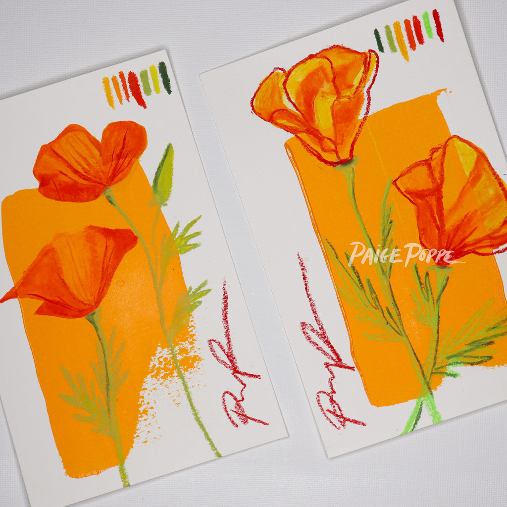 "Golden Poppies, Two" Original Painting on Paper