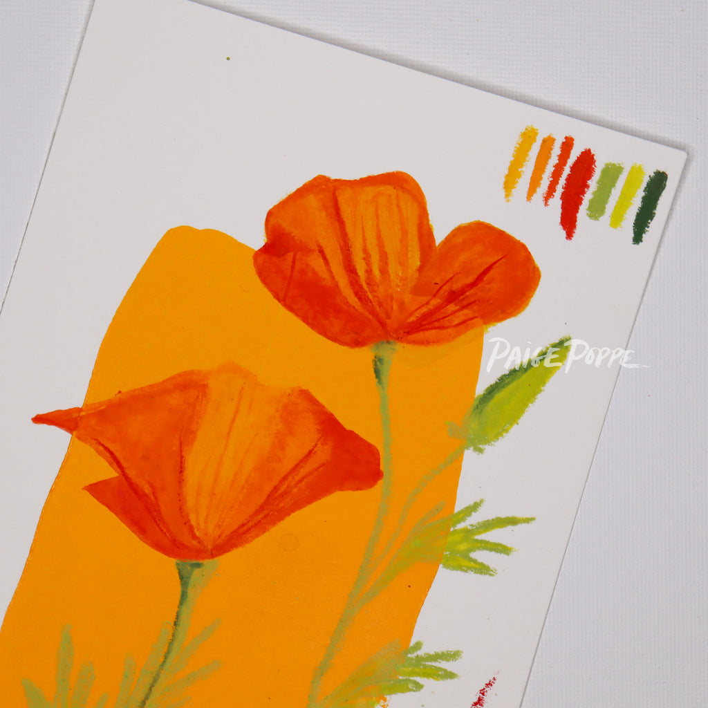"Golden Poppies, One" Original Painting on Paper