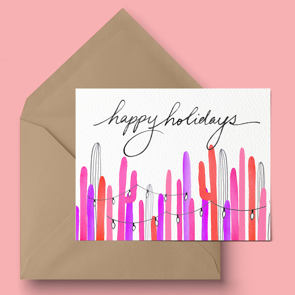 "Pink Saguaro Lights" Holiday Card