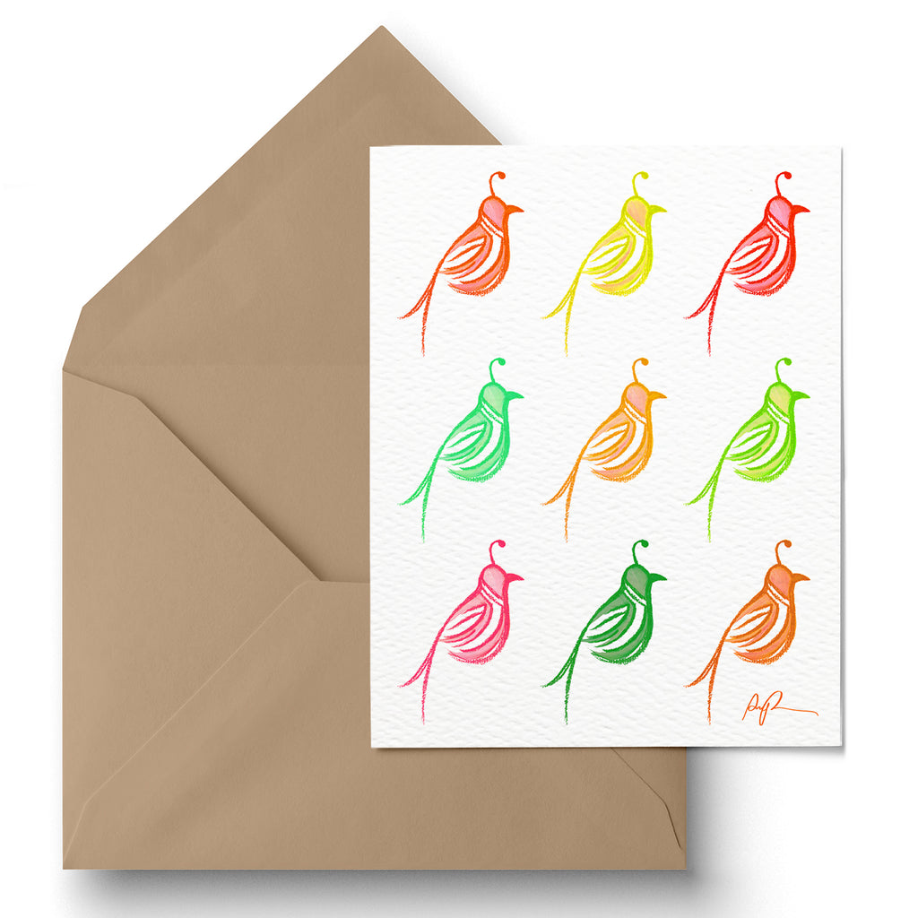 "Psychedelic Quail" Greeting Card