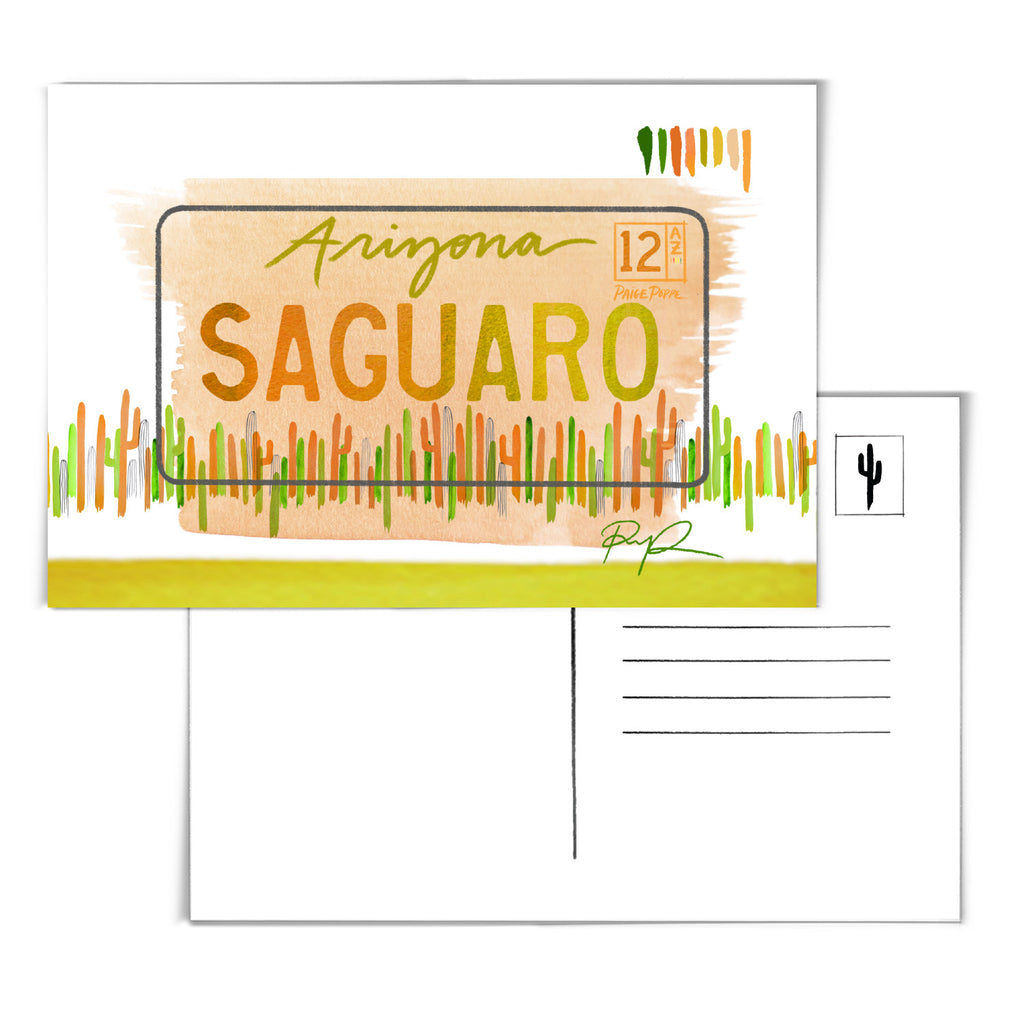 "Saguaro" Arizona License Plate Postcard