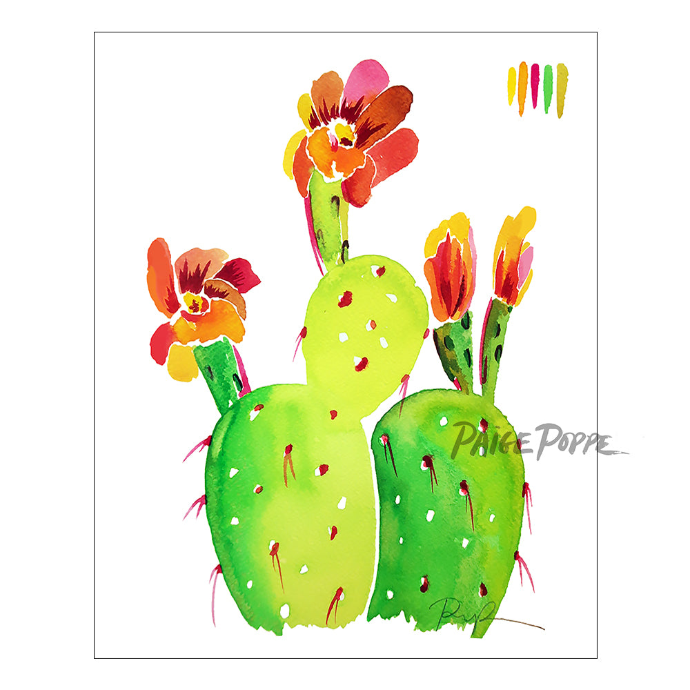 prickly pear cactus watercolor Technicolor Blossoms" Watercolor Print – Paige Poppe Art