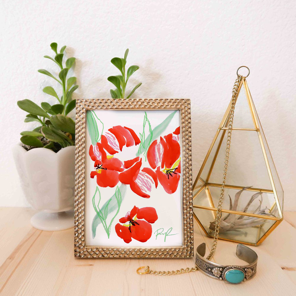 "Ruby Tulips" Watercolor Print