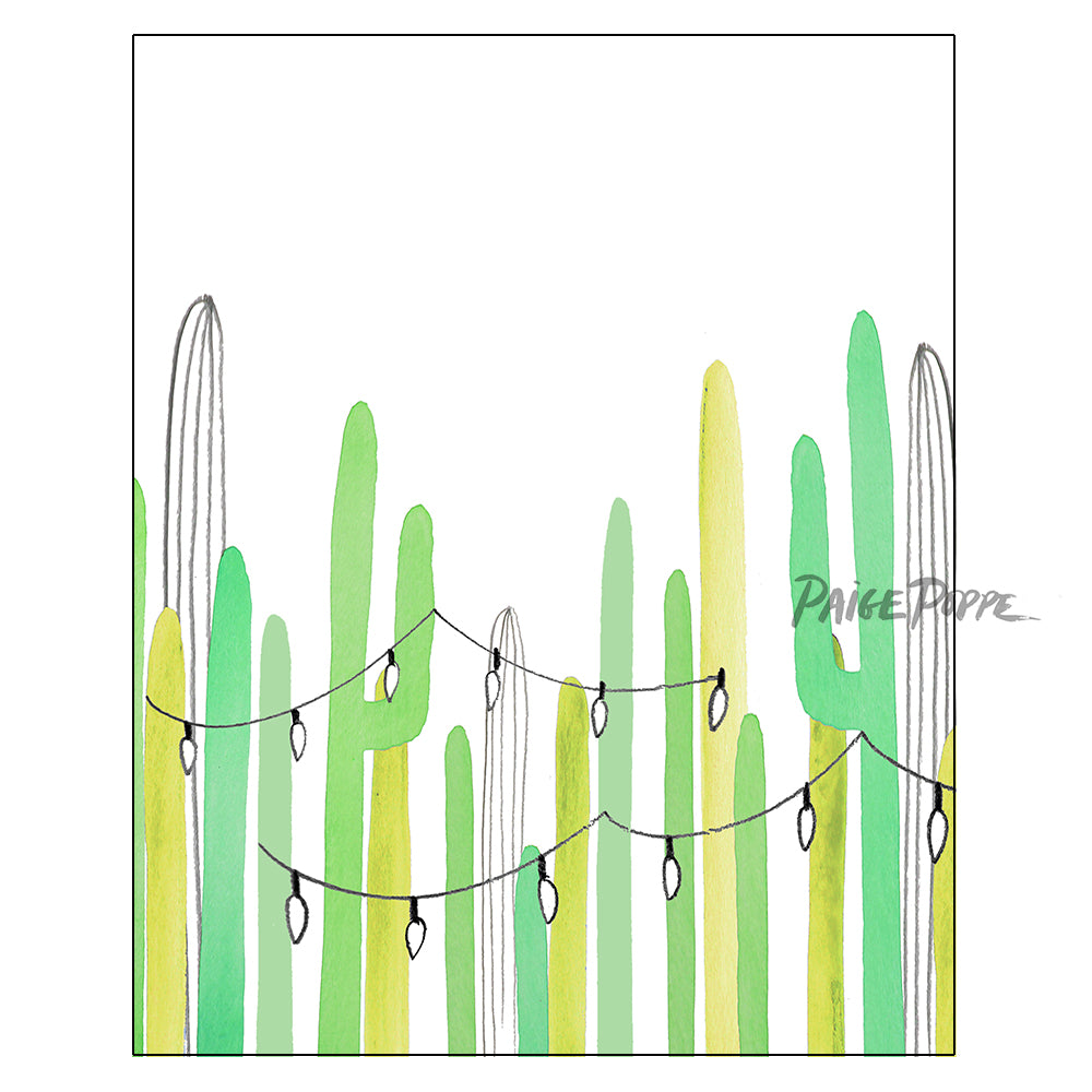 "Saguaro Lights" Vertical Holiday Art Print