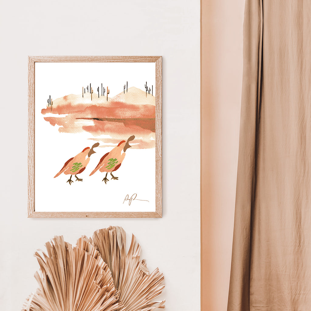 "Quail on the Trail" Watercolor Print