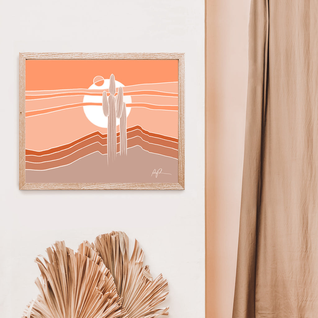"Saguaros Eclipse" Horizontal Art Print